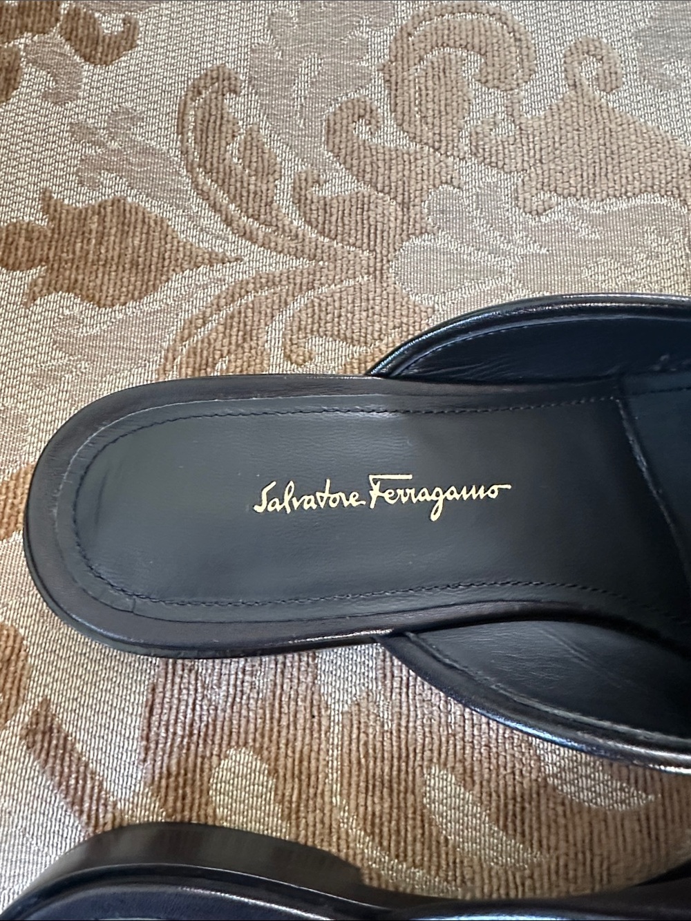 Salvatore Ferragamo Black Leather Gancini Backless Mules with Gold Hardware - Picture 7 of 7